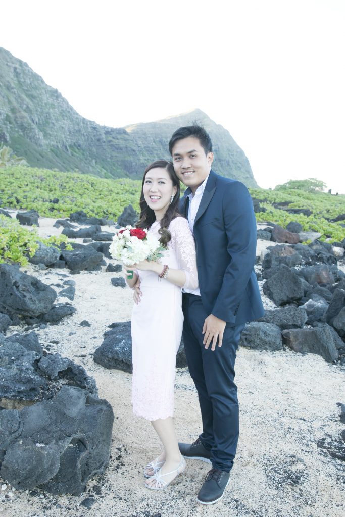bride and groom on beach
