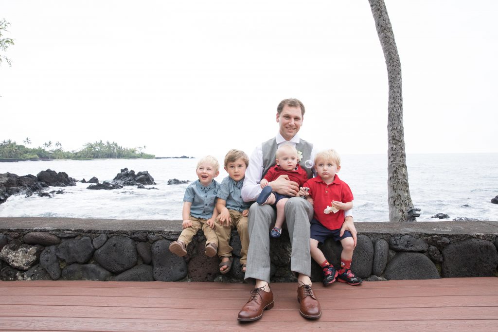 Groom with the children Kealakekua Bay Wedding 