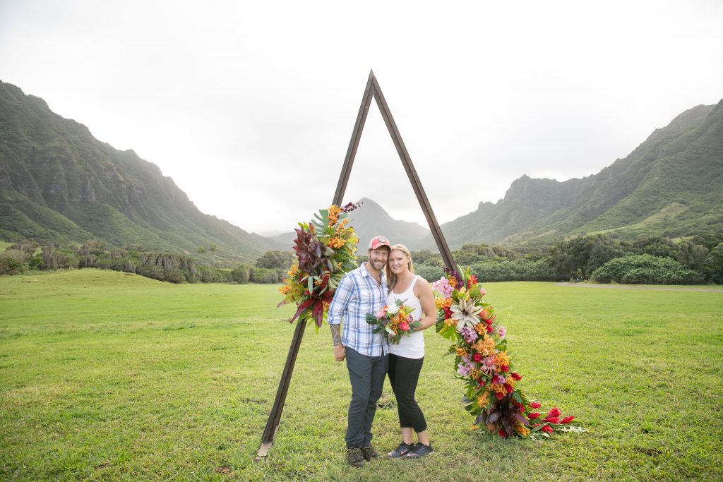 cute couple at Kualoa ranch wedding faire