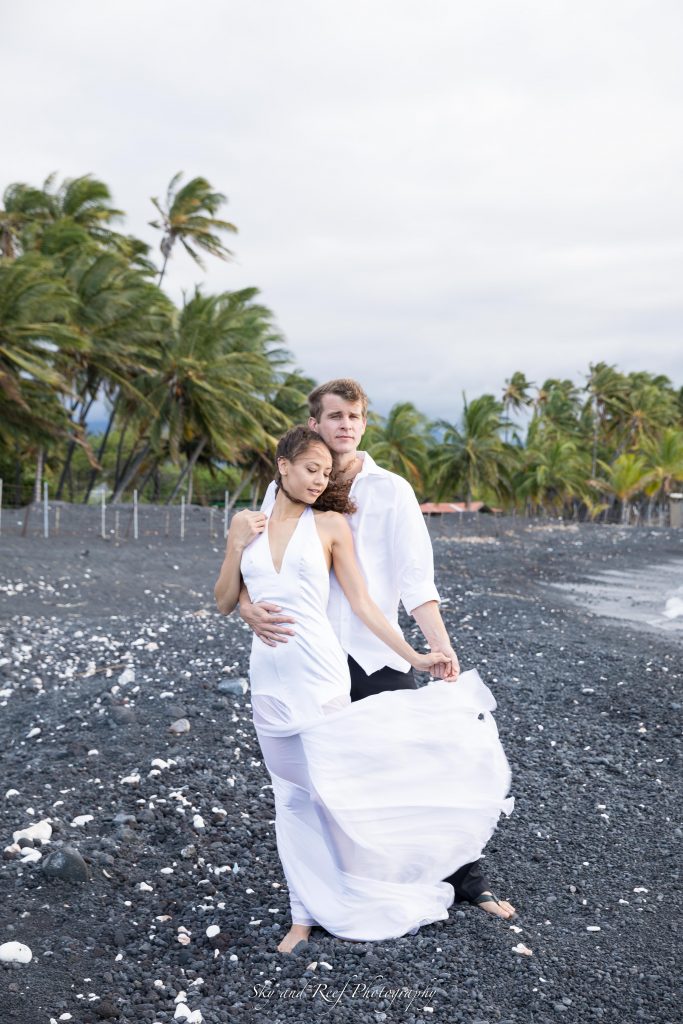 the wind blow the lezu bridal gown on beach