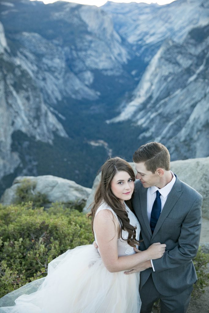 bride and groom at glacier point 