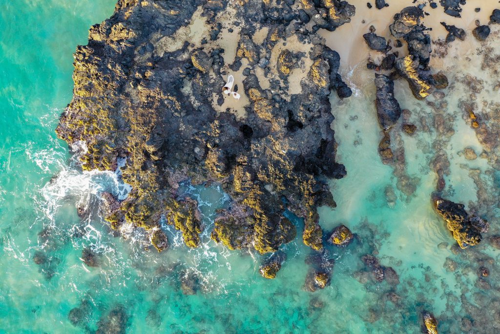 drone shot of beach in maui